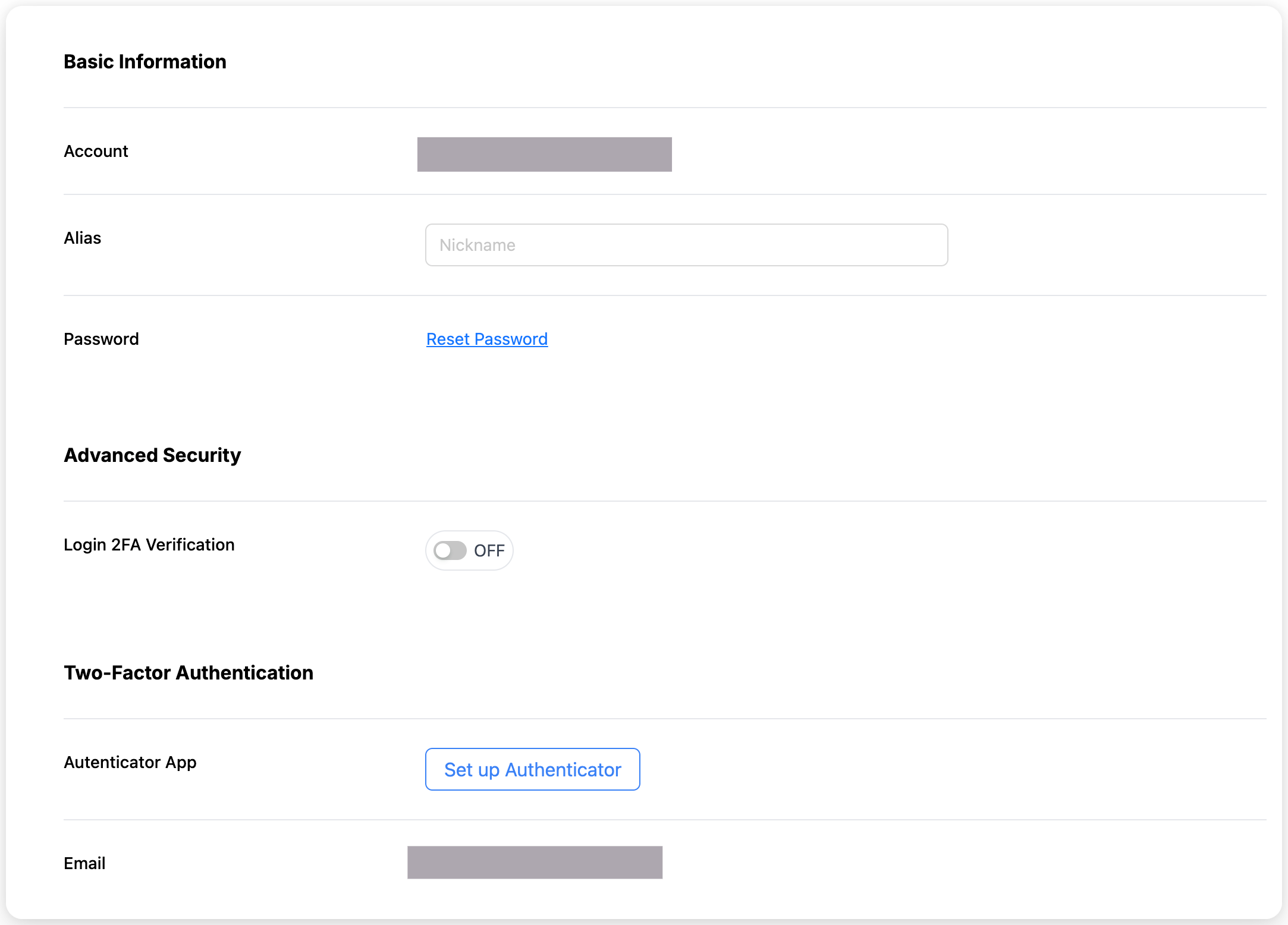 Image des paramètres du compte